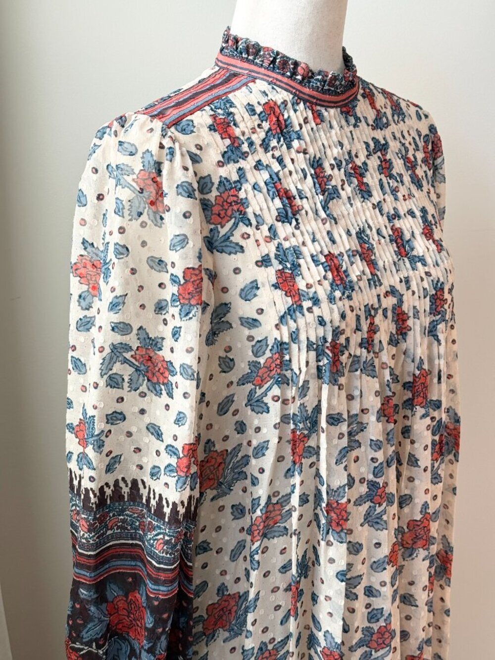 Ulla Johnson Silk Floral Pleated Boho Midi Dress Size 0 Long Sleeve - Picture 6 of 7